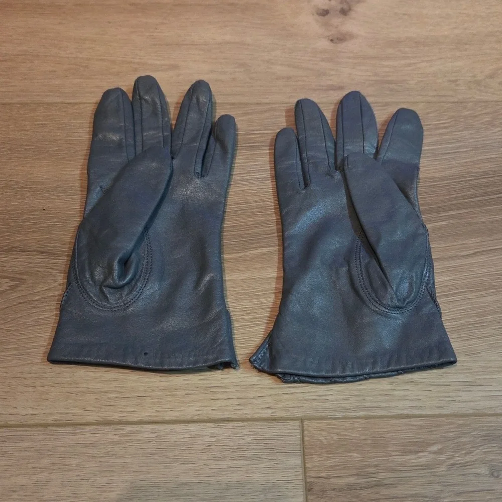 Paolo Vico Vintage Genuine Leather Gloves Women's Size L Gray Lined Dress Gloves